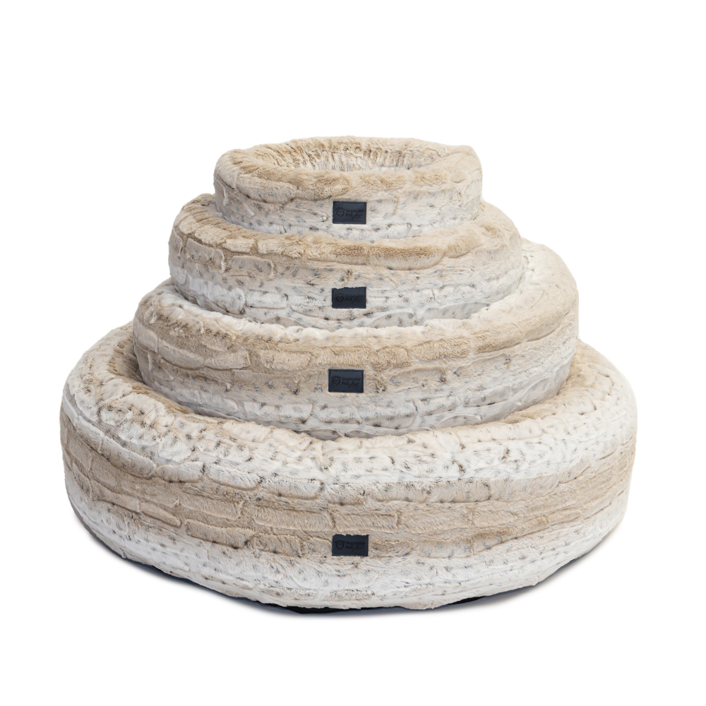 superior pet goods harley pet bed, lght brindle faux fur, australian made. All sizes