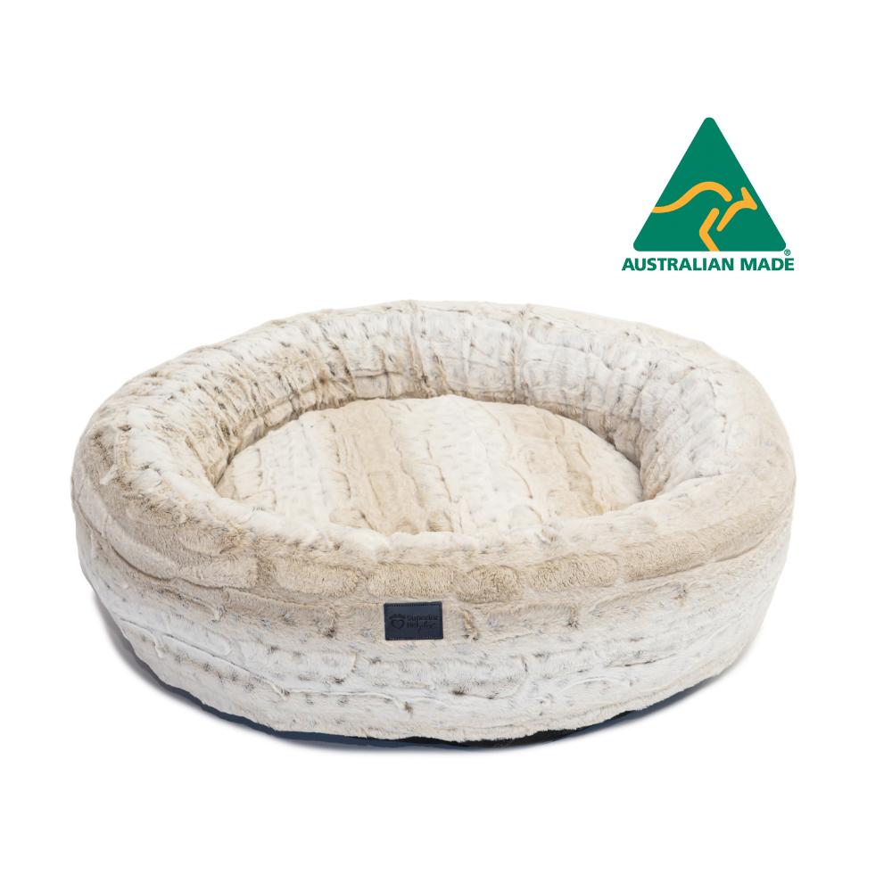 superior pet goods harley pet bed, light brindle faux fur, australian made